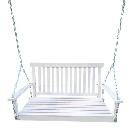 Wooden Front Porch Swing with Chain - White Fir Wood Bench