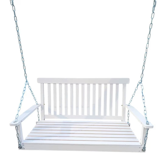 Wooden Front Porch Swing with Chain - White Fir Wood Bench