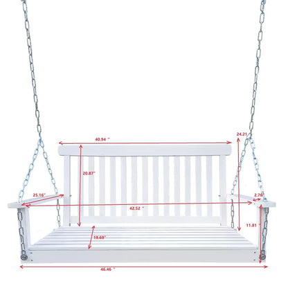 Wooden Front Porch Swing with Chain - White Fir Wood Bench