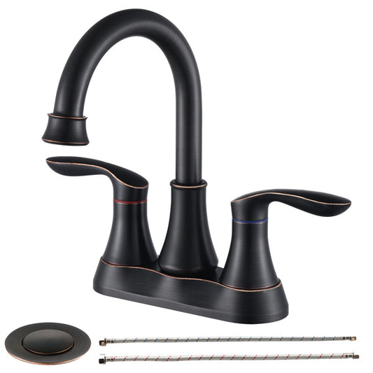 Oil Rubbed Bronze Bathroom Sink Faucet with Pop Up Drain & Supply Hoses