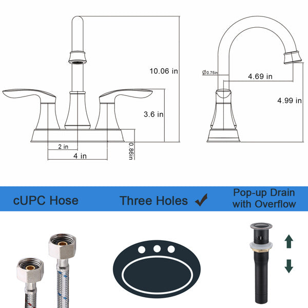 Oil Rubbed Bronze Bathroom Sink Faucet with Pop Up Drain & Supply Hoses