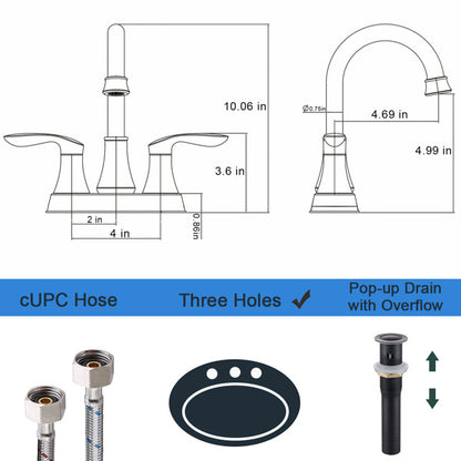 Oil Rubbed Bronze Bathroom Sink Faucet with Pop Up Drain & Supply Hoses