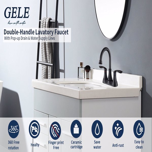 Oil Rubbed Bronze Bathroom Sink Faucet with Pop Up Drain & Supply Hoses