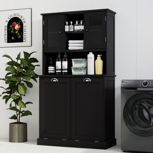 Black Tilt Out Double Laundry Cabinet with 2 Adjustable Shelves
