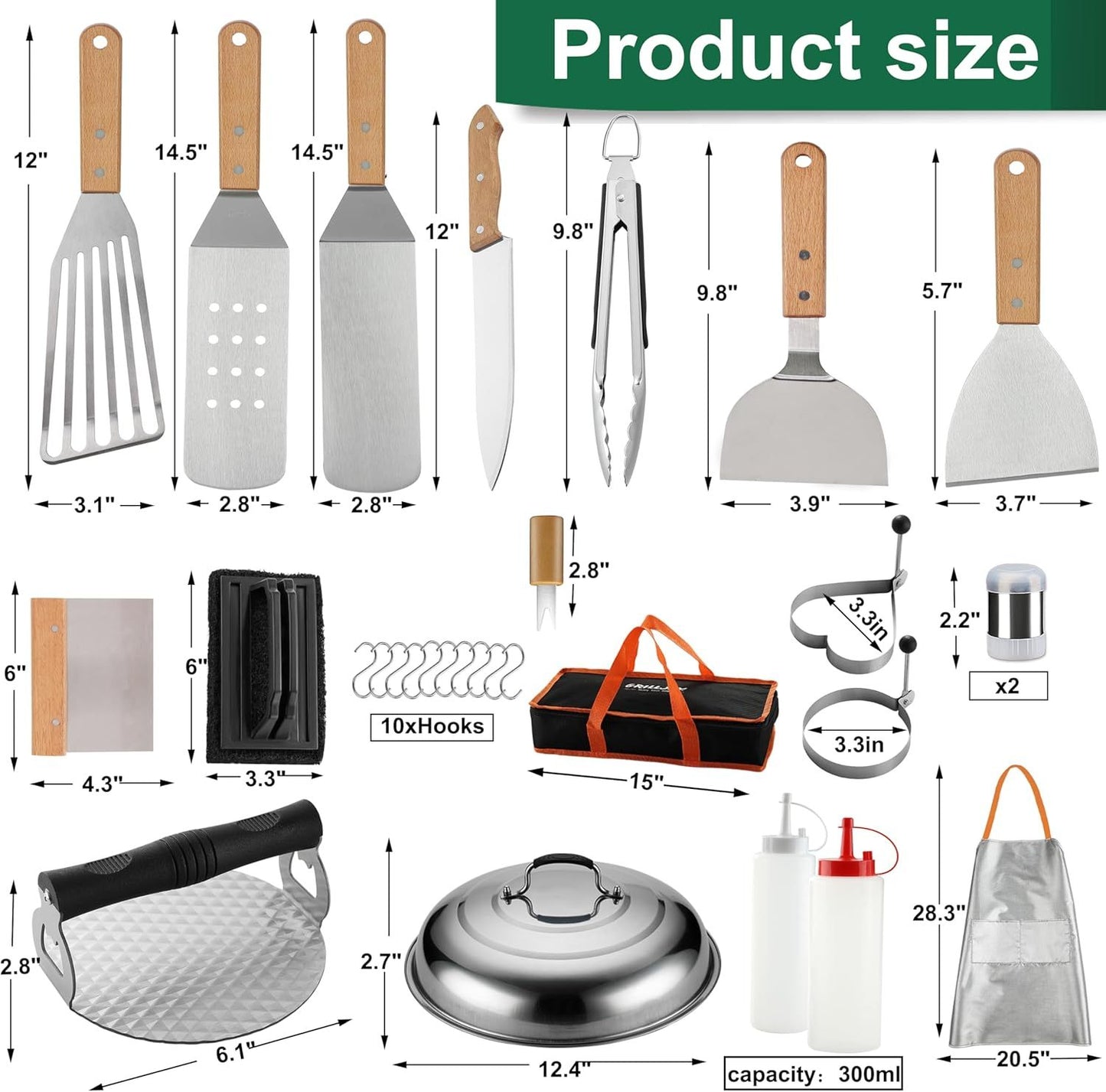 Grilljoy Pro 37 Piece All in One Griddle Accessories Kit with Basting Dome and Bag