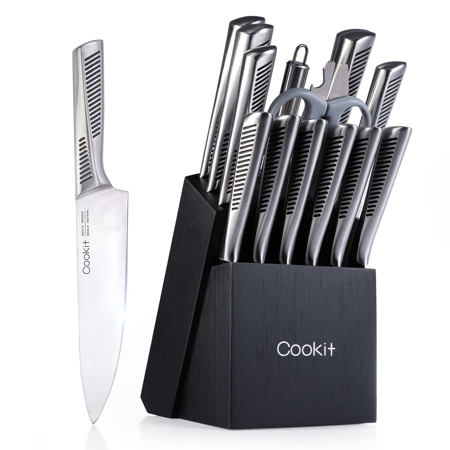 Kitchen Knife Set, 15 Piece Knife Set with Block
