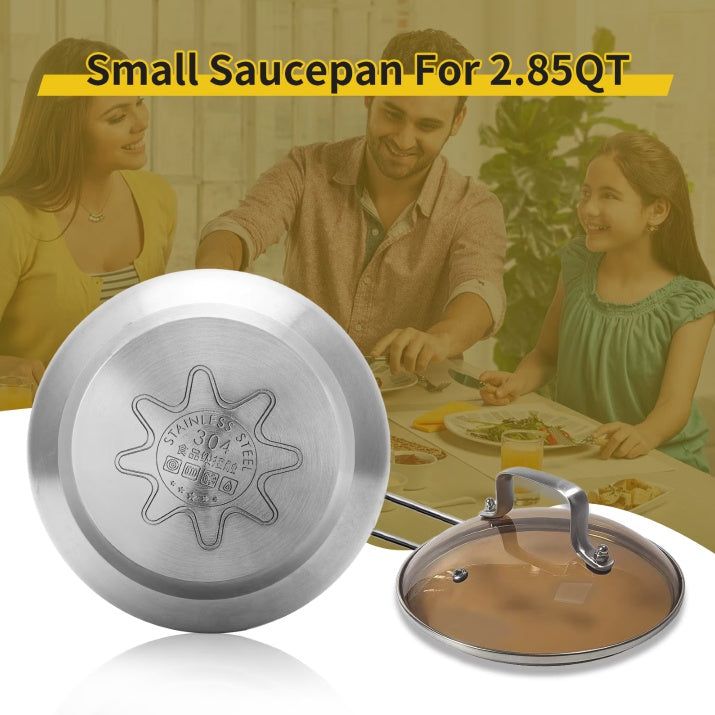 Non-Stick Stainless Steel Saucepan with Lid - 2.85 Quarts
