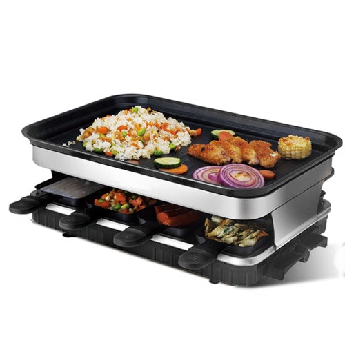 Raclette Non stick Grill with 8 Mini Pans, Adjustable Temperature Electric Party Grill