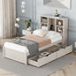 Twin Size Bed Frame with Bookcase Headboard and Built-in USB Port