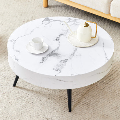 31.5" White Marble Round Coffee Table with Adjustable Feet
