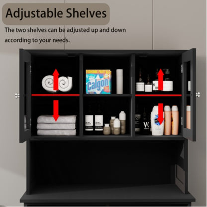 Black Tilt Out Double Laundry Cabinet with 2 Adjustable Shelves