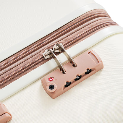 4 Piece Expandable Suitcase Set with USB Port & Travel Bag – Beige