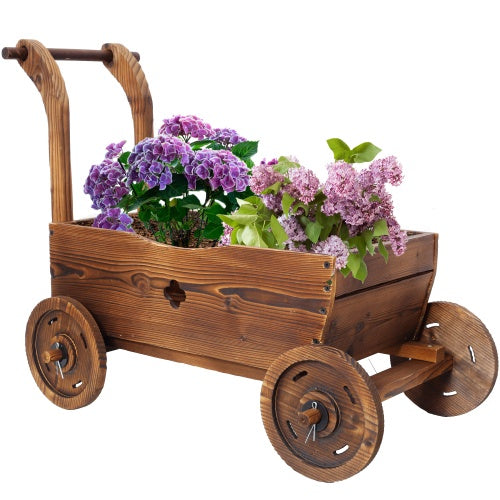 Wooden Wagon Planter Box for Garden and Patio