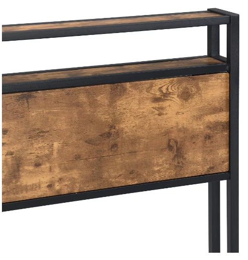 Queen Size Metal Bed Frame with Wooden Headboard and USB Plug