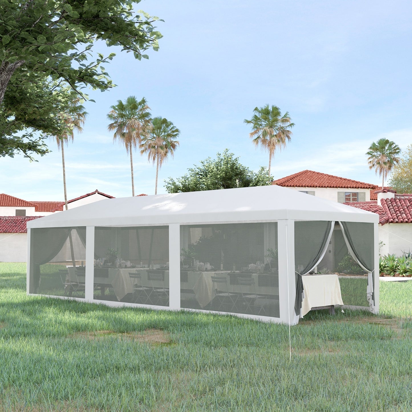 Outdoor Event Tent Canopy 10' x 28' – with 8 Removable Mesh Sidewalls