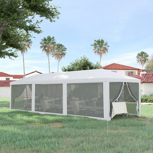 Outdoor Event Tent Canopy 10' x 28' – with 8 Removable Mesh Sidewalls