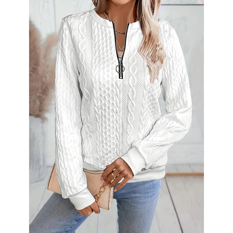 Women's Textured Half-Zip Pullover - Cozy Long Sleeve