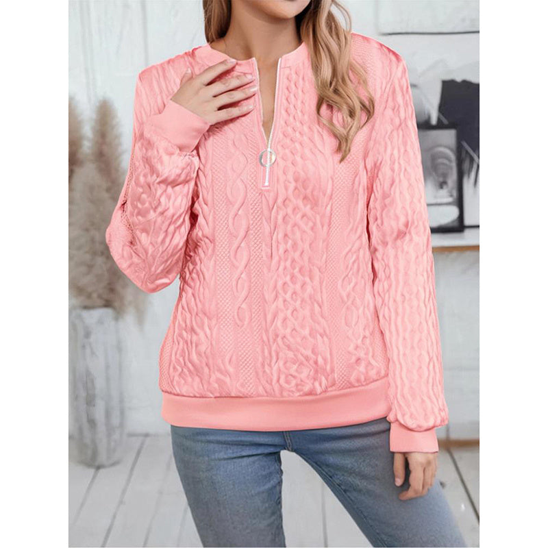 Women's Textured Half-Zip Pullover - Cozy Long Sleeve