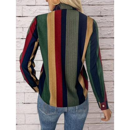 Women's Contrast Color Button-Down Blouse - Long Sleeve Shirt