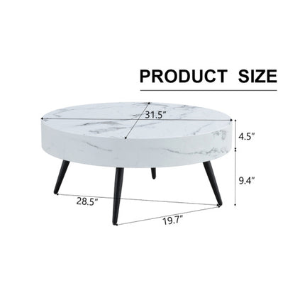 31.5" White Marble Round Coffee Table with Adjustable Feet
