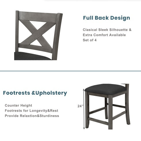 TOPMAX 5 Piece Counter Height Farmhouse Dining Set – Rustic Gray