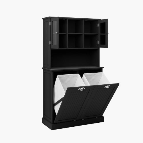 Black Tilt Out Double Laundry Cabinet with 2 Adjustable Shelves