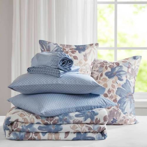 Blue Floral Comforter Set with Bed Sheets – Queen Size