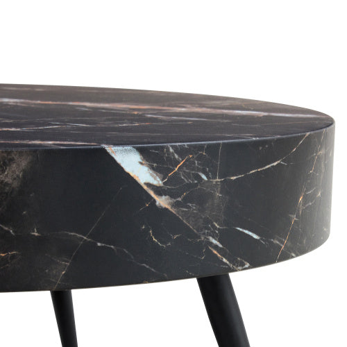 31.5" Black Marble-Patterned MDF Round Coffee Table with Black Metal Legs