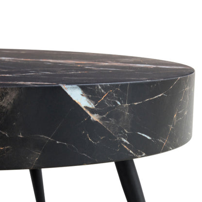 31.5" Black Marble-Patterned MDF Round Coffee Table with Black Metal Legs