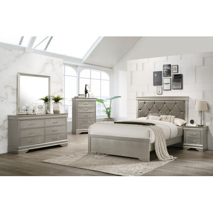 Amalia 6-Drawer Dresser – Silver & White Finish with Crocodile Embossed Fronts