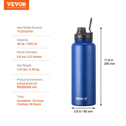 40 Oz Insulated Water Bottle with Wide Mouth Lid