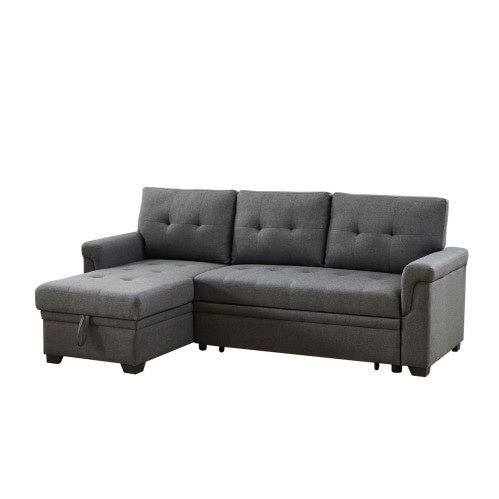 Sierra 84 inch Dark Gray Linen Reversible Sleeper Sectional Sofa with Storage Chaise