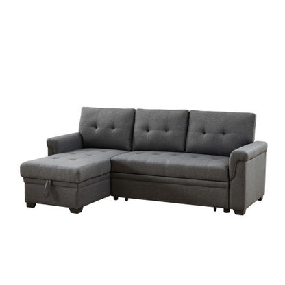 Sierra 84 inch Dark Gray Linen Reversible Sleeper Sectional Sofa with Storage Chaise