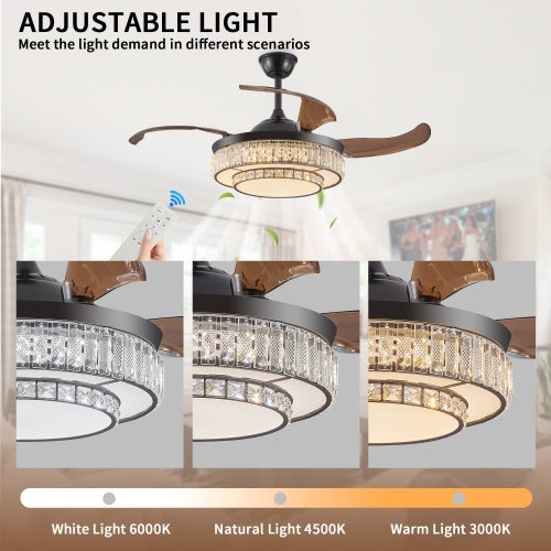 Modern 4-Blade LED Retractable Ceiling Fan with Light