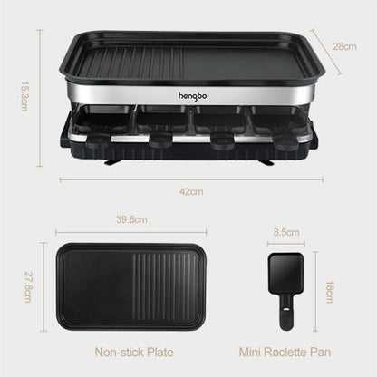 Raclette Non stick Grill with 8 Mini Pans, Adjustable Temperature Electric Party Grill
