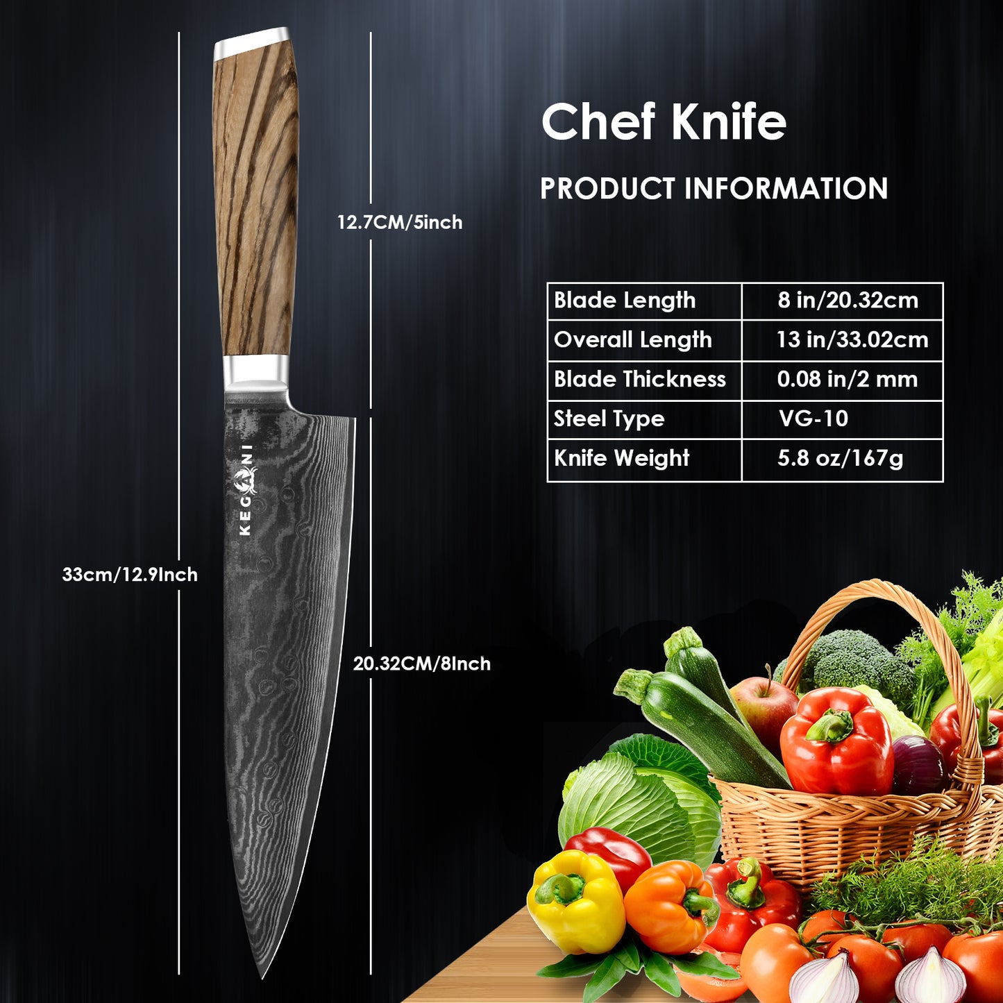 Kegani Chef Knife - 8 Inch Japanese Knife