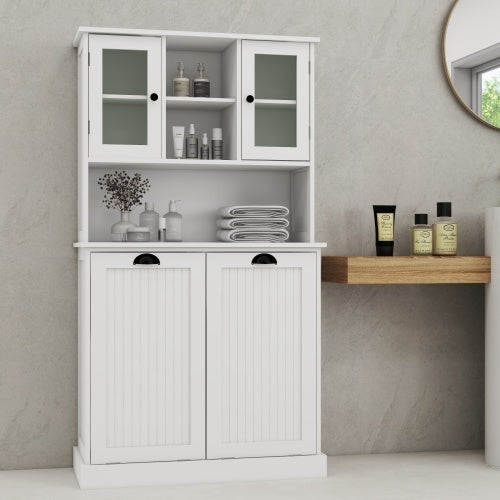 White Tilt Out Double Laundry Cabinet with Adjustable Shelves
