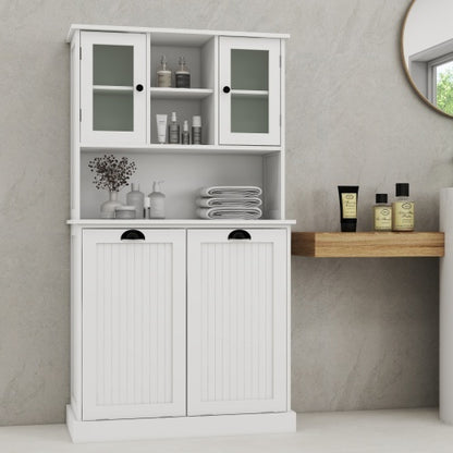 White Tilt Out Double Laundry Cabinet with Adjustable Shelves