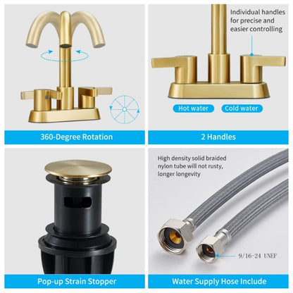 Brushed Gold Bathroom Sink Faucet with Brass Drain