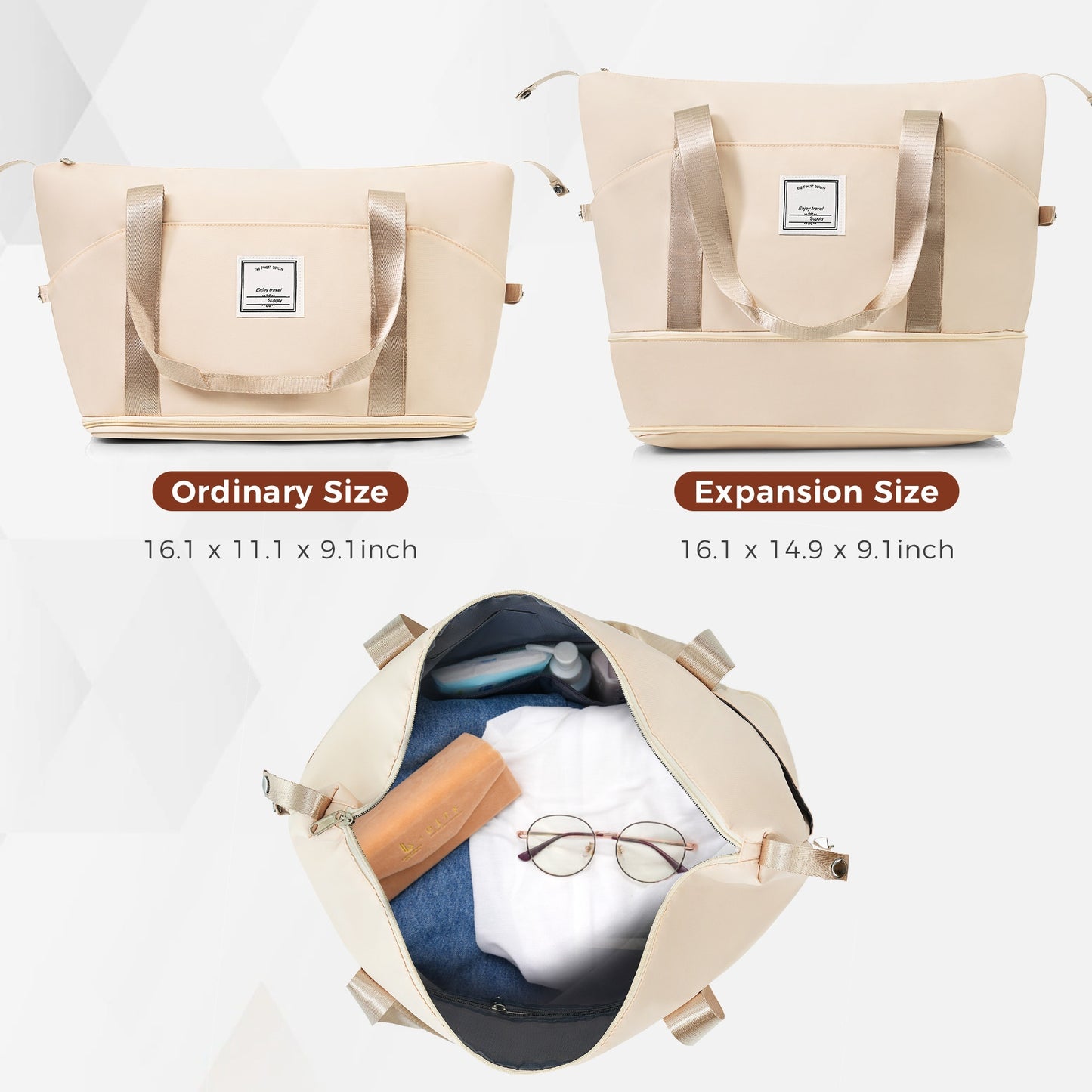 4 Piece Expandable Suitcase Set with USB Port & Travel Bag – Beige