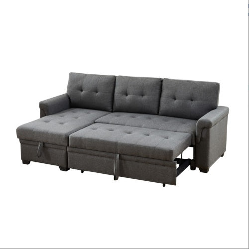 Sierra 84 inch Dark Gray Linen Reversible Sleeper Sectional Sofa with Storage Chaise