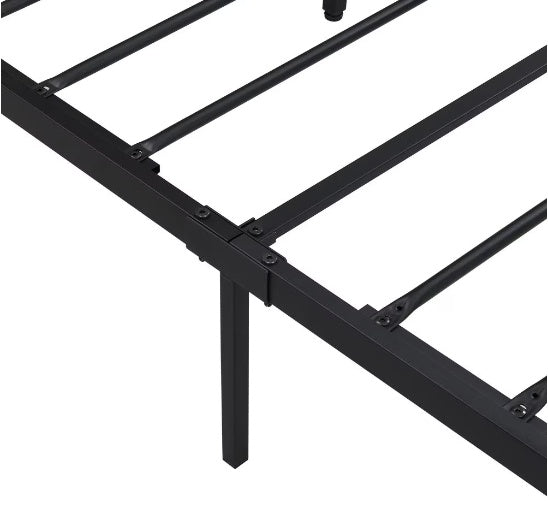 Queen Size Metal Bed Frame with Wooden Headboard and USB Plug