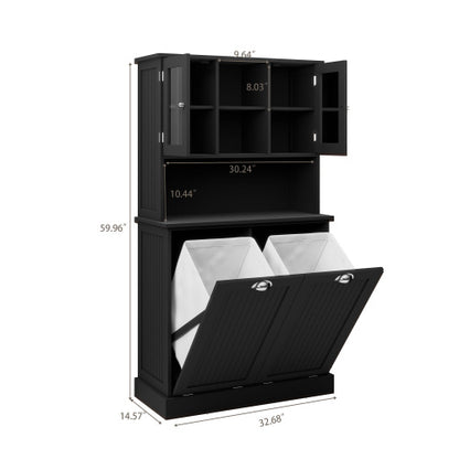 Black Tilt Out Double Laundry Cabinet with 2 Adjustable Shelves