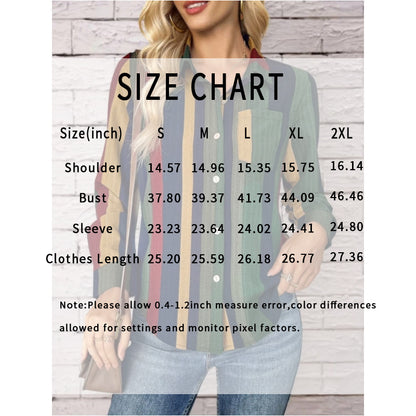 Women's Contrast Color Button-Down Blouse - Long Sleeve Shirt