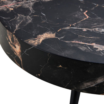 31.5" Black Marble-Patterned MDF Round Coffee Table with Black Metal Legs