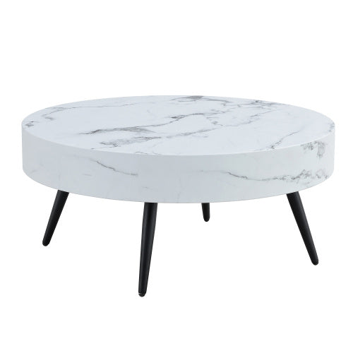 31.5" White Marble Round Coffee Table with Adjustable Feet