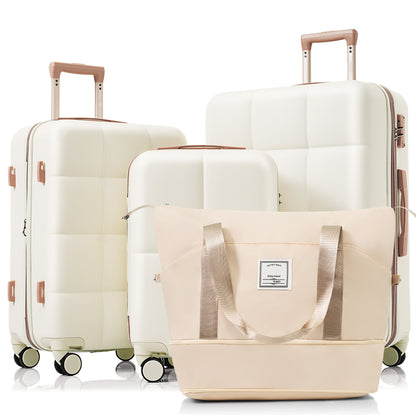 4 Piece Expandable Suitcase Set with USB Port & Travel Bag – Beige