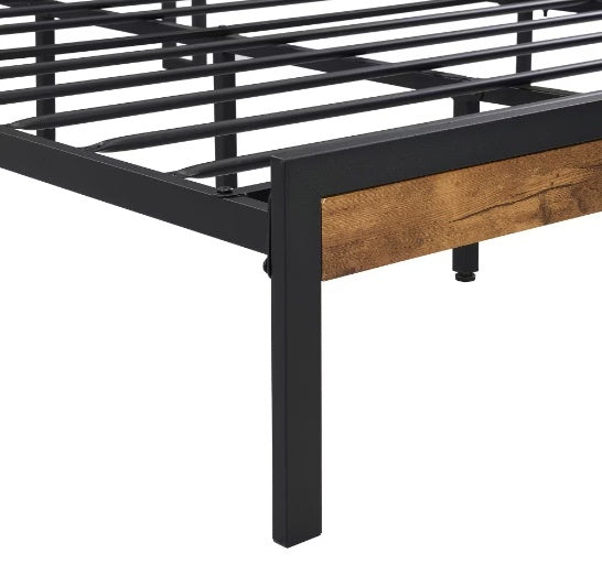 Queen Size Metal Bed Frame with Wooden Headboard and USB Plug