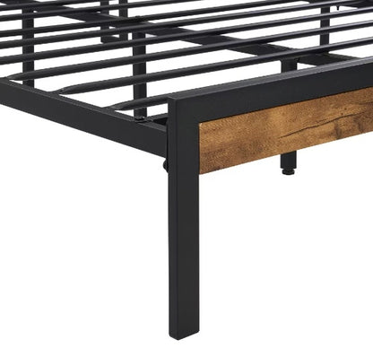 Queen Size Metal Bed Frame with Wooden Headboard and USB Plug