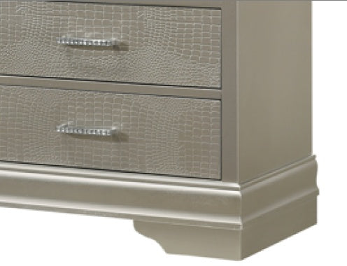 Amalia 6-Drawer Dresser – Silver & White Finish with Crocodile Embossed Fronts